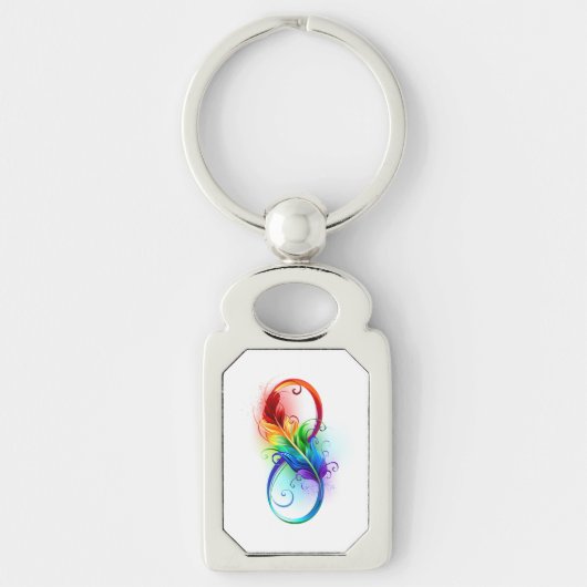 Oneindigheidssymbool met regenboogveer sleutelhanger (Voorkant)