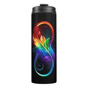 Oneindigheidssymbool met regenboogveer thermosbeker