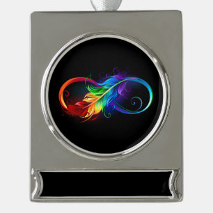 Oneindigheidssymbool met regenboogveer verzilverd banner ornament