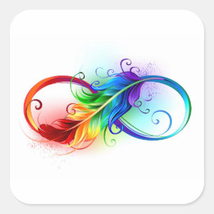 Oneindigheidssymbool met regenboogveer vierkante sticker
