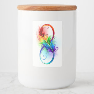 Oneindigheidssymbool met regenboogveer voedselcontainer etiket