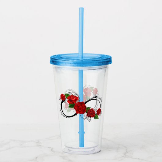 Oneindigheidssymbool met rode rozen acryl drinkbeker (Voorkant)
