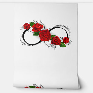 Oneindigheidssymbool met rode rozen behang