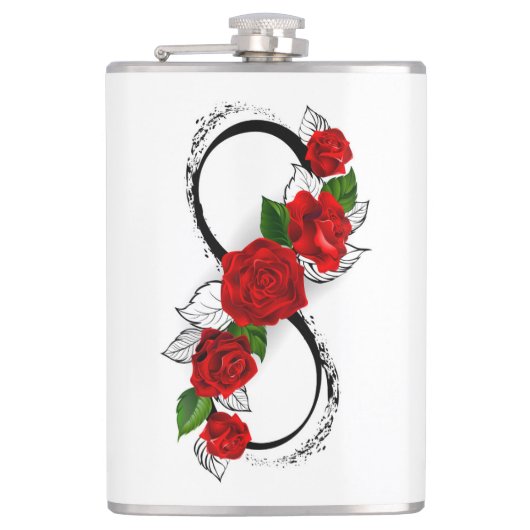 Oneindigheidssymbool met rode rozen heupfles (Voorkant)