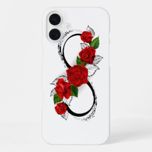 Oneindigheidssymbool met rode rozen iPhone 16 plus hoesje