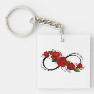 Oneindigheidssymbool met rode rozen sleutelhanger