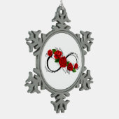 Oneindigheidssymbool met rode rozen tin sneeuwvlok ornament (Links)