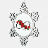Oneindigheidssymbool met rode rozen tin sneeuwvlok ornament (Rechts)