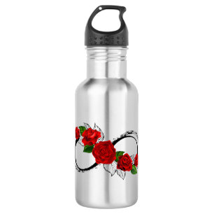 Oneindigheidssymbool met rode rozen waterfles