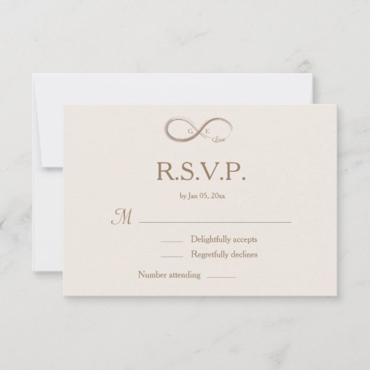 Oneindigheidssymbool Monogram Champagne Trouw RSVP Kaart (Voorkant)