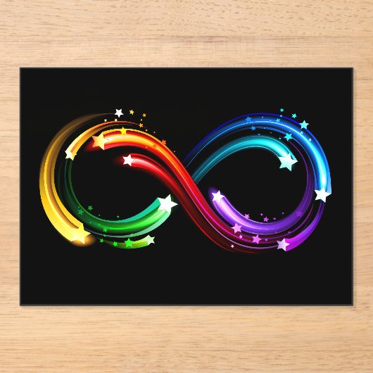 Oneindigheidssymbool van regenboogkometen acryl uitnodigingen (Voorkant)