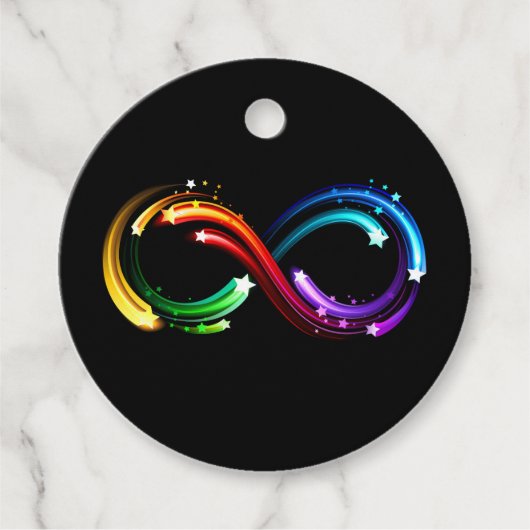 Oneindigheidssymbool van regenboogkometen bedankjes labels (Voorkant)