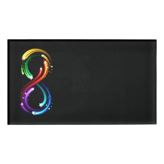 Oneindigheidssymbool van regenboogkometen naambadge (Voorkant)