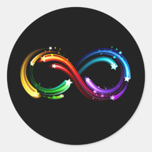 Oneindigheidssymbool van regenboogkometen ronde sticker