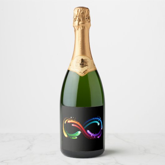 Oneindigheidssymbool van regenboogkometen sparkling wijnetiket (Voorkant)