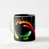 Oneindigheidssymbool van regenboogkometen tweekleurige koffiemok (Voorkant links)