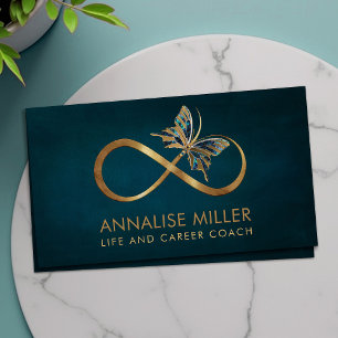 Oneindigheidssymbool Vlinder Goud en Abalone Schel Visitekaartje