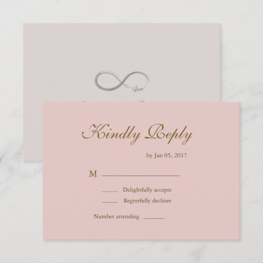 Oneindigheidsteken blush roze minimalistische trou kaart (Voorkant / Achterkant)