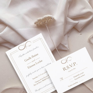 Oneindigheidsteken Monogram Goud Witte Trouw RSVP Kaart