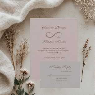 Oneindigheidsteken Stof Roze Grijs Goud Trouw RSVP Kaart