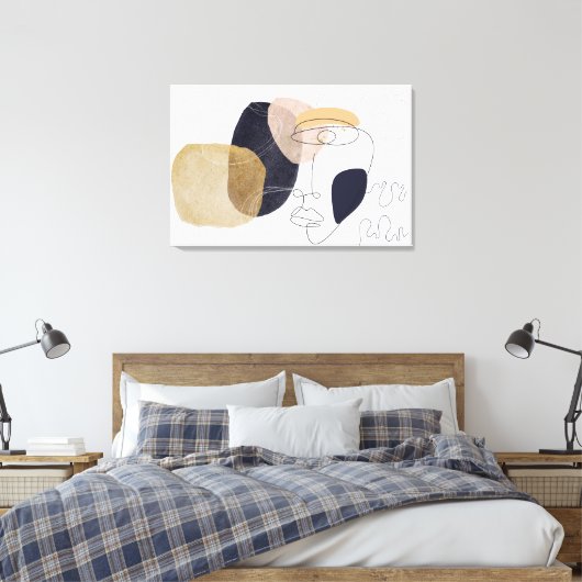 Oneline faceart met abstracte kleurrijke vormen canvas afdruk (Insitu (Slaapkamer))