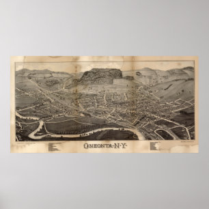 Oneonta New York 1884 Antiek Panorama Poster
