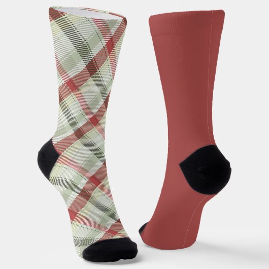 Oneven Sokken Warm Rood Groen Vintage Kerstmis Pla (Gebogen)