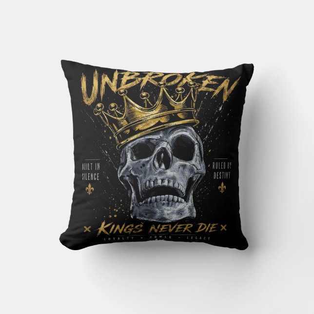 Ongebroken Schedel Koning Kroon Edgy Motiverende K Kussen (Voorkant)