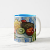 Ongebruikelijk afbeelding van exotische vruchten tweekleurige koffiemok (Voorkant rechts)