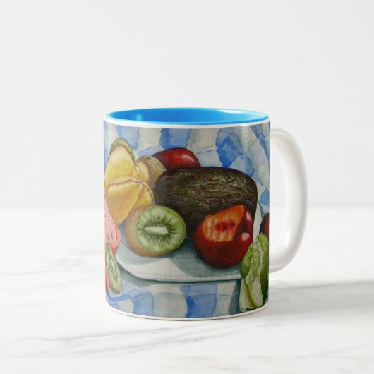 Ongebruikelijk afbeelding van exotische vruchten tweekleurige koffiemok (Voorkant rechts)