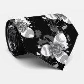 Ongebruikelijk vet zwart-wit bloempatroon stropdas (Opgerold)