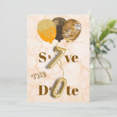 Ongebruikelijke 70e verjaardag glitter ballonnen e save the date (Staand voorkant)