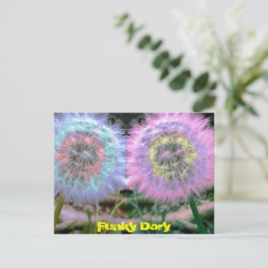 Ongebruikelijke Funky Blue/Lila Flowers Pop Art Briefkaart (Staand voorkant)