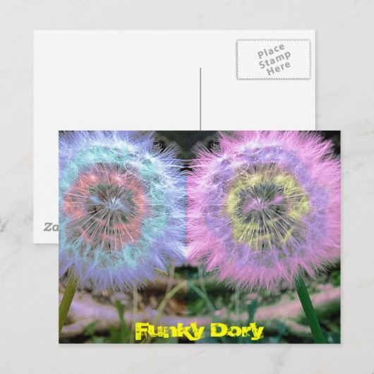 Ongebruikelijke Funky Blue/Lila Flowers Pop Art Briefkaart (Voorkant / Achterkant)