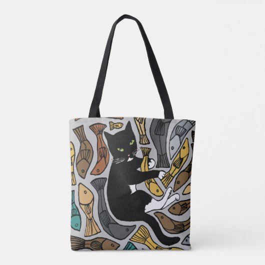 Ongebruikelijke kat- en viscanvas tas (Achterkant)