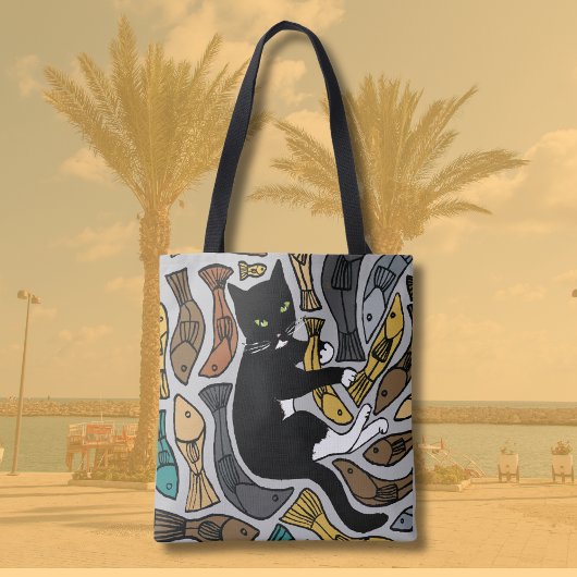 Ongebruikelijke kat- en viscanvas tas