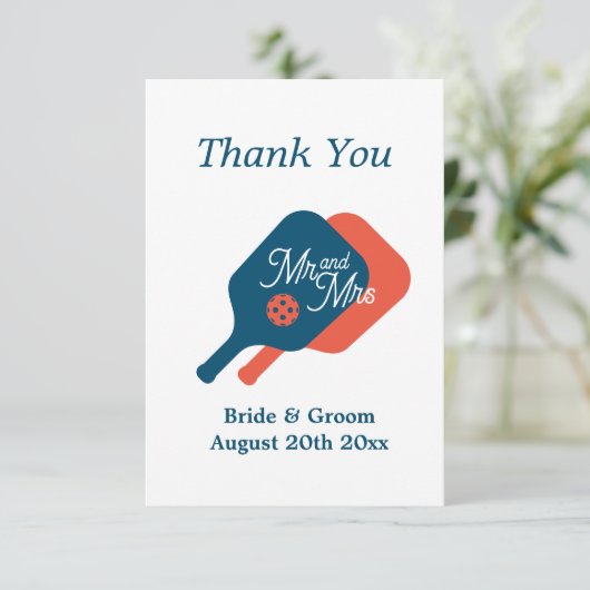 Ongebruikelijke pickleball thema bruiloft dank u k bedankkaart (Staand voorkant)