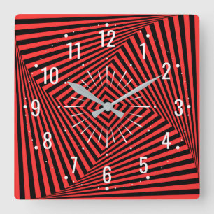 Ongebruikelijke rood en zwart decor - Geometrisch Vierkante Klok