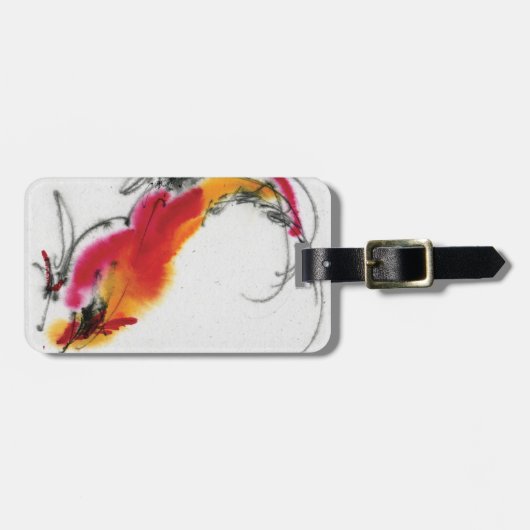 Ongebruikelijke Rooster. Calligrafie en waterverf. Bagagelabel (Voorkant horizontaal)