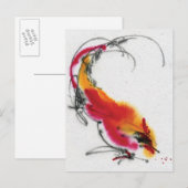 Ongebruikelijke Rooster. Calligrafie en waterverf. Briefkaart (Voorkant / Achterkant)