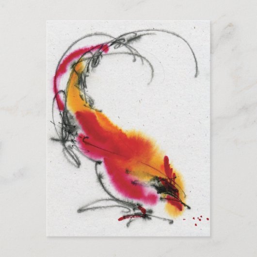Ongebruikelijke Rooster. Calligrafie en waterverf. Briefkaart (Voorkant)