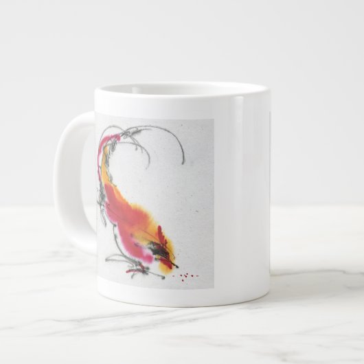 Ongebruikelijke Rooster. Calligrafie en waterverf. Grote Koffiekop (Links)