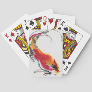 Ongebruikelijke Rooster. Calligrafie en waterverf. Speelkaarten