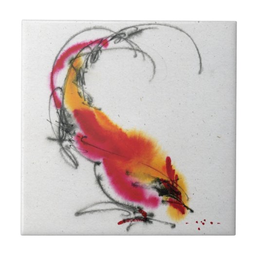 Ongebruikelijke Rooster. Calligrafie en waterverf. Tegeltje (Voorkant)