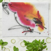 Ongebruikelijke Rooster. Calligrafie en waterverf. Theedoek (Gevouwen)