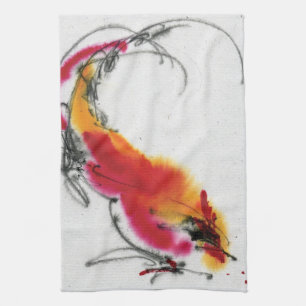 Ongebruikelijke Rooster. Calligrafie en waterverf. Theedoek