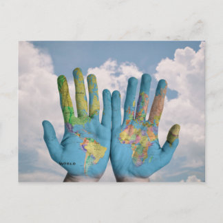 Ongebruikelijke Wereldkaart Atlas Hands Modern Art Briefkaart