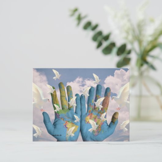 Ongebruikelijke Wereldkaart Dove Peace Atlas Hands Briefkaart (Staand voorkant)