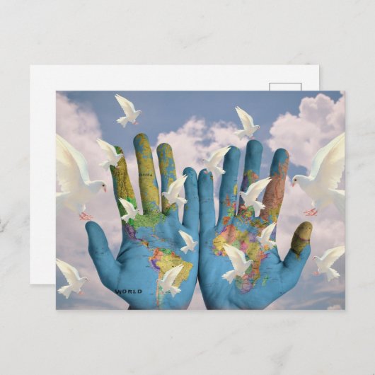 Ongebruikelijke Wereldkaart Dove Peace Atlas Hands Briefkaart (Voorkant / Achterkant)