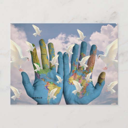 Ongebruikelijke Wereldkaart Dove Peace Atlas Hands Briefkaart (Voorkant)